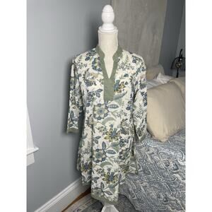 Kushi Women’s Tunic Dress Size 16 Floral Block Print Cotton Boho India